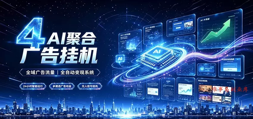 全域广告流量聚合，AI无人挂机稳赚佣金，打造长期稳定被动收入副业-难事易副业库