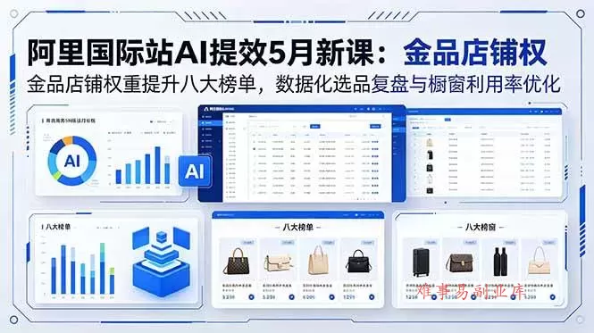 (18556期)阿里国际站AI提效5月新课:金品店铺权重提升八大榜单,数据化选品复盘与橱窗利用率优化-难事易副业库