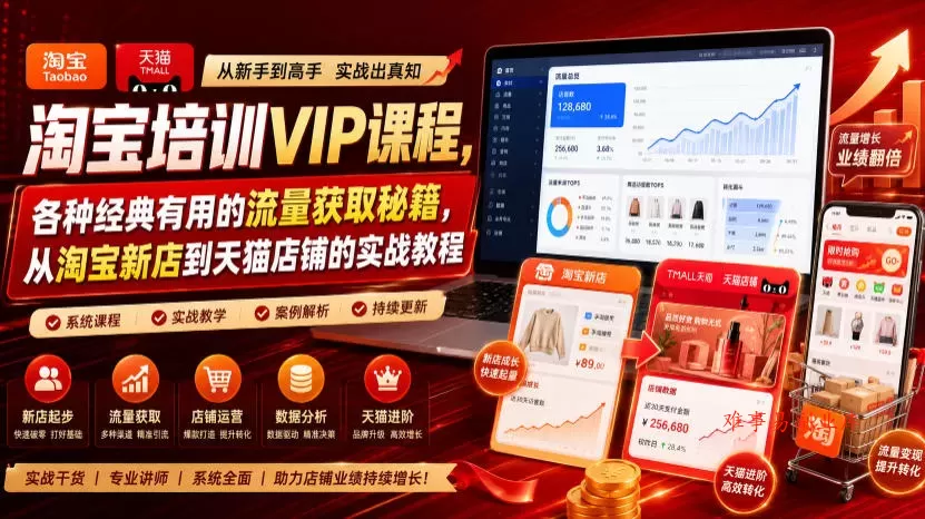 淘宝培训VIP课程，各种经典有用的流量获取秘籍，从淘宝新店到天猫店铺的实战教程（更新08月12日）-难事易副业库