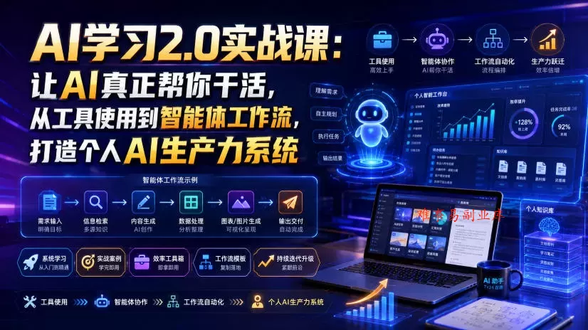 AI学习2.0实战课：让AI真正帮你干活，从工具使用到智能体工作流，打造个人AI生产力系统-难事易副业库