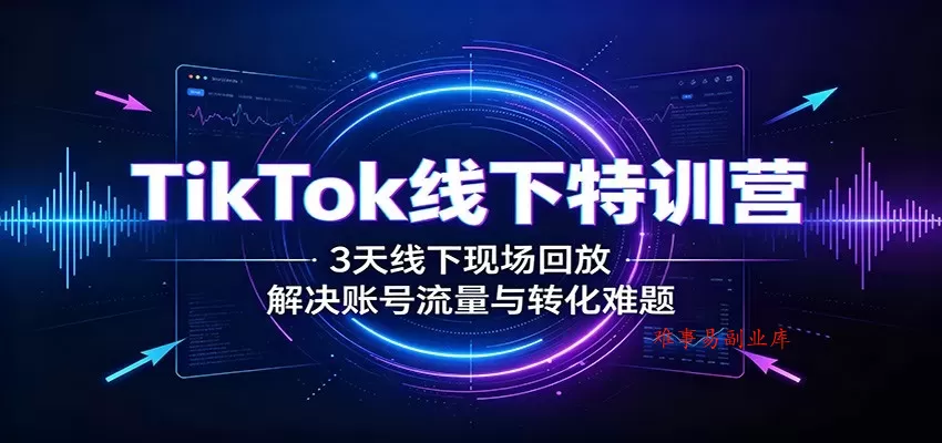 TikTok线下特训营：3天线下现场回放，解决账号流量与转化难题-难事易副业库