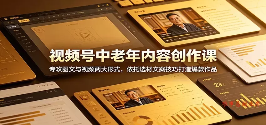 视频号中老年内容创作课：专攻图文与视频两大形式，依托选材文案技巧打造爆款作品-难事易副业库