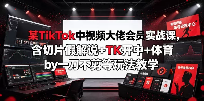 某TikTok中视频大佬会员实战课，含切片假解说+TK开中+体育by一刀不剪等玩法教学-难事易副业库