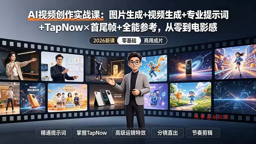 (19383期)AI视频创作实战课:图片生成+视频生成+专业提示词+TapNow×首尾帧+全能参考,从零到电影感成片 (19383期)AI视频创作实战课:图片生成+视频生成+专业提示词+TapNow×首尾帧+全能参考,从零到电影感成片