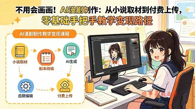 不用会画画！AI漫剧制作：从小说取材到付费上传，零基础手把手教学变现路径(更新-难事易副业库