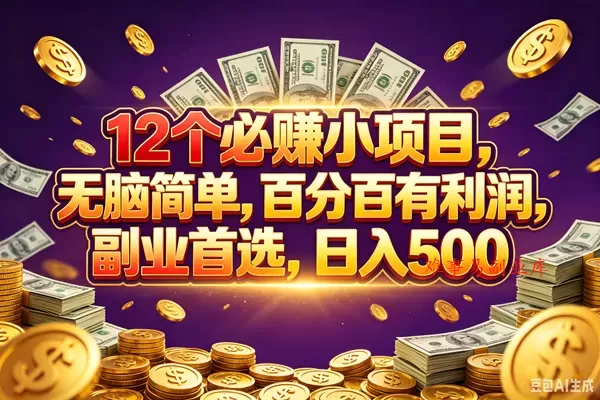 （18976期）12个必赚的小项目，百分百赚元子，无脑简单，副业首选，日入500+-难事易副业库