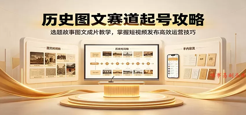 历史图文赛道起号攻略：选题故事图文成片教学，掌握短视频发布高效运营技巧-难事易副业库