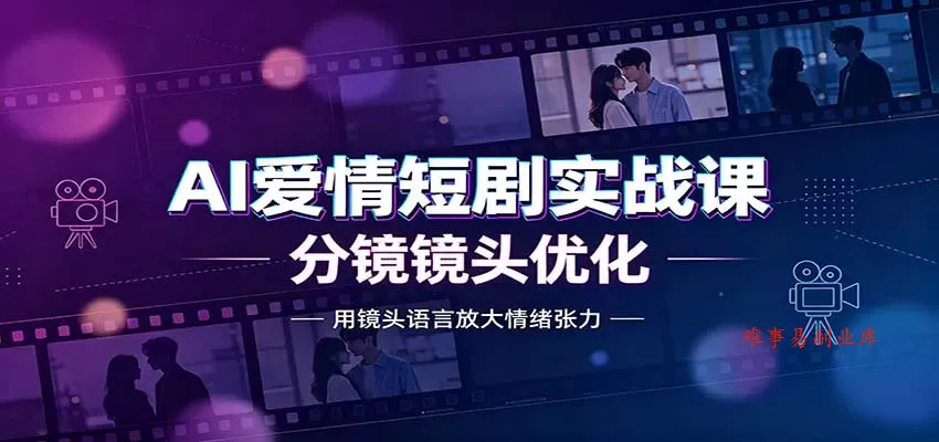 AI爱情短剧实战课：故事剧本创作，分镜镜头优化，智能体提示词-难事易副业库