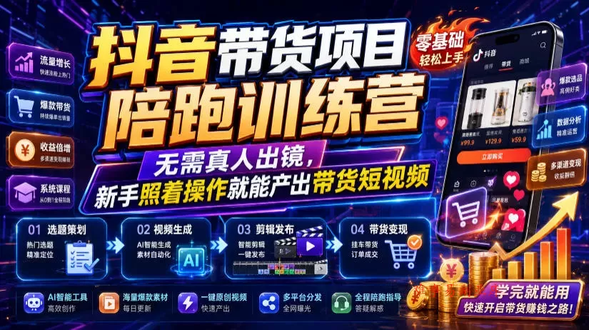 抖音带货项目陪跑训练营,无需真人出镜,新手照着操作就能产出带货短视频 抖音带货项目陪跑训练营,无需真人出镜,新手照着操作就能产出带货短视频