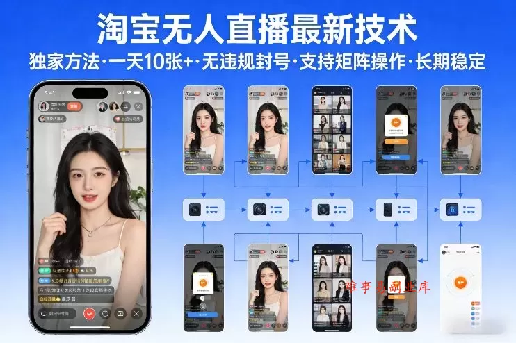 淘宝无人直播【最新技术】，独家方法，一天搞10张+，无违规封号，支持矩阵操作，长期稳定【内部揭秘】-难事易副业库