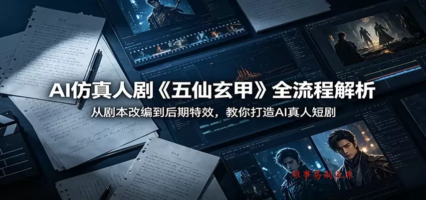 AI仿真人剧《五仙玄甲》全流程解析：从剧本改编到后期特效，教你打造AI真人短剧-难事易副业库