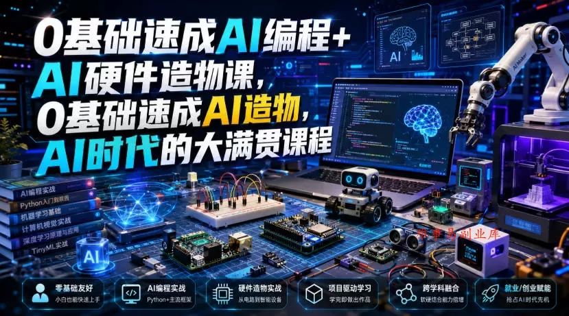 0基础速成AI编程+AI硬件造物课，0基础速成AI造物，AI时代的大满贯课程-难事易副业库