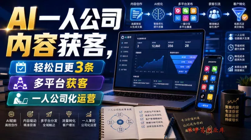 AI一人公司内容获客,轻松日更3条,多平台获客,一人公司化运营 AI一人公司内容获客,轻松日更3条,多平台获客,一人公司化运营