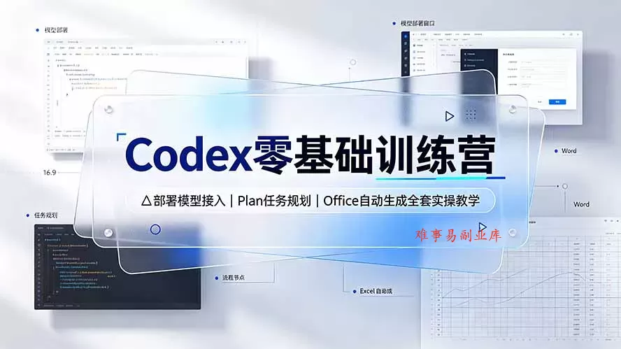 Codex零基础训练营：部署模型接入｜Plan任务规划｜Office自动生成全套实操教学-难事易副业库