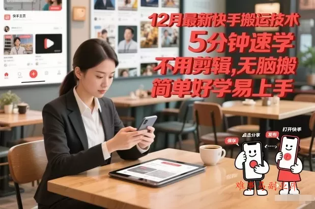 12月最新快手搬运技术，5分钟速学，不用剪辑无脑搬，简单好学易上手-难事易副业库