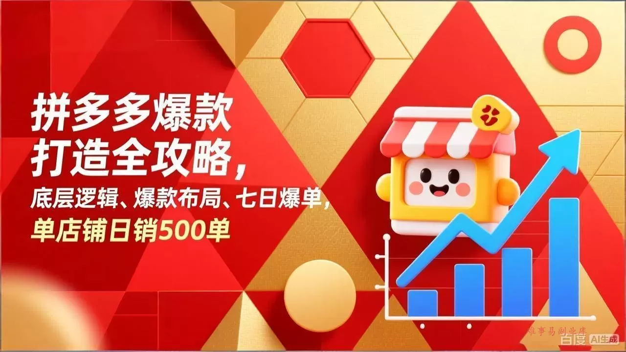(17346期)拼多多爆款打造全攻略,底层逻辑、爆款布局、七日爆单,单店铺日销500单-难事易副业库