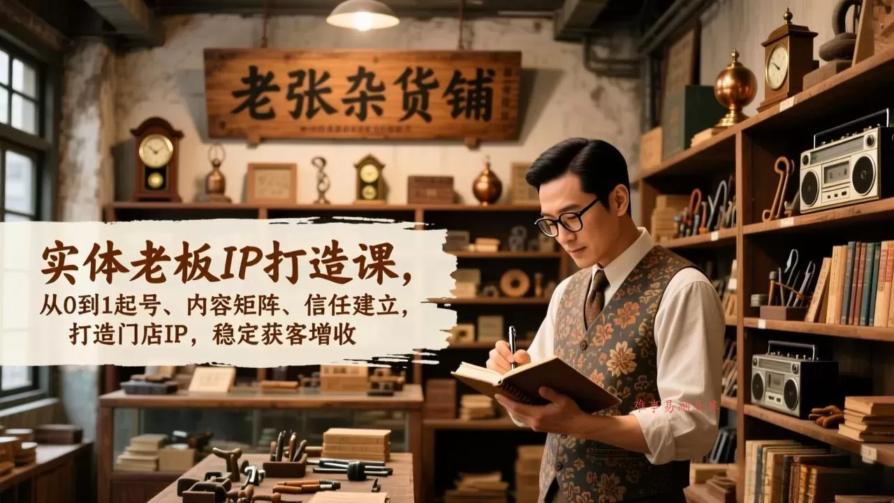 实体老板IP打造课，从0到1起号、内容矩阵、信任建立，打造门店IP，稳定获客增收-难事易副业库