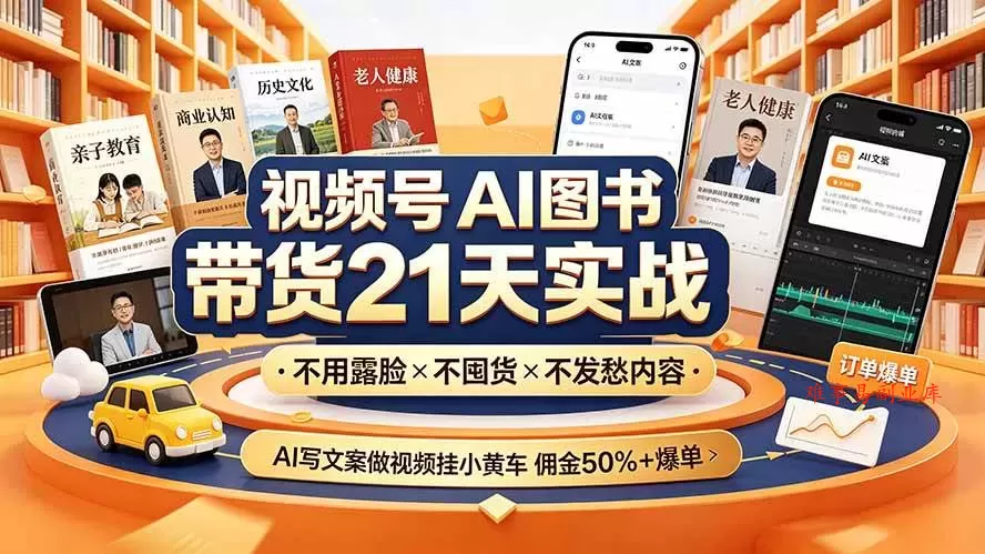 （19476期）视频号AI图书带货21天实战：不用露脸×不囤货×不发愁内容，AI写文案做视频挂小黄车，佣金50%+爆单-难事易副业库