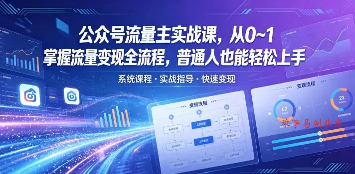 公众号流量主实战课，从0~1掌握流量变现全流程，普通人也能轻松上手-难事易副业库
