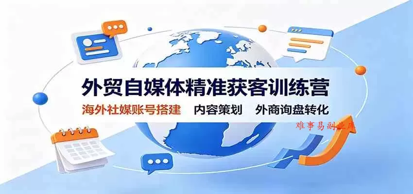 外贸自媒体精准获客训练营：海外社媒账号搭建，内容策划，外商询盘转化-难事易副业库