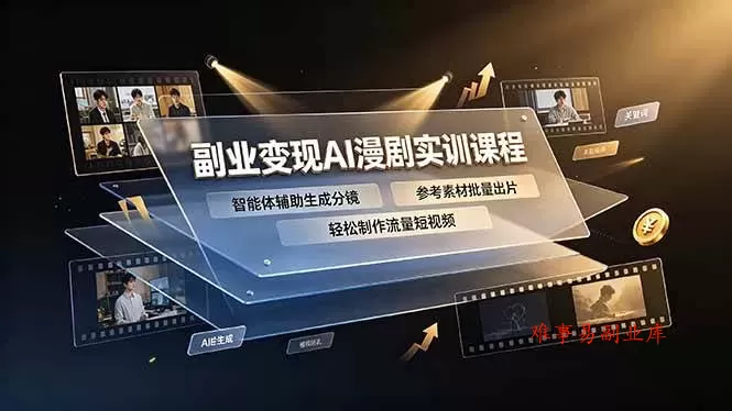（19187期）副业变现AI漫剧实训课程，智能体辅助生成分镜，参考素材批量出片，轻松制作流量短视频-难事易副业库