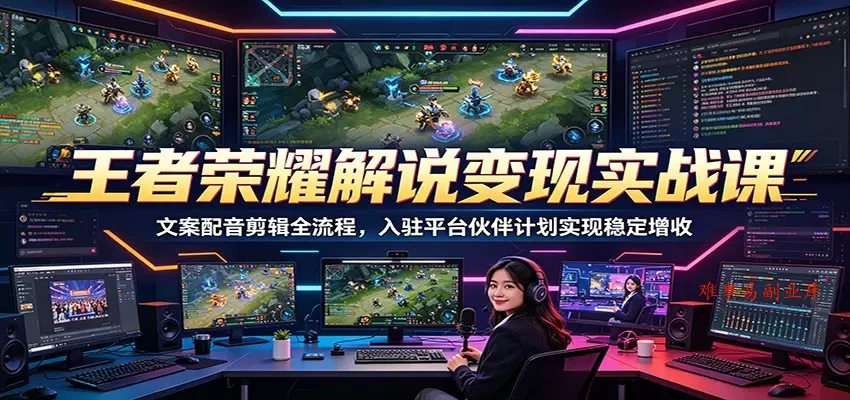王者荣耀解说变现实战课：文案配音剪辑全流程，入驻平台伙伴计划实现稳定增收-难事易副业库