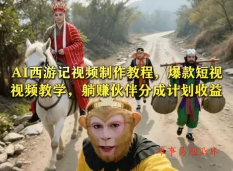 AI西游记视频制作教程，爆款短视频教学，躺賺伙伴分成计划收益-难事易副业库
