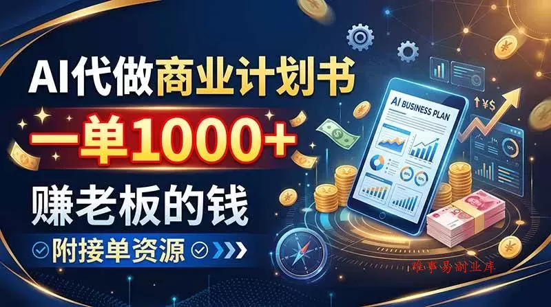 （20303期）AI代做商业计划书，一单1000+，赚老板的钱，附接单资源-难事易副业库