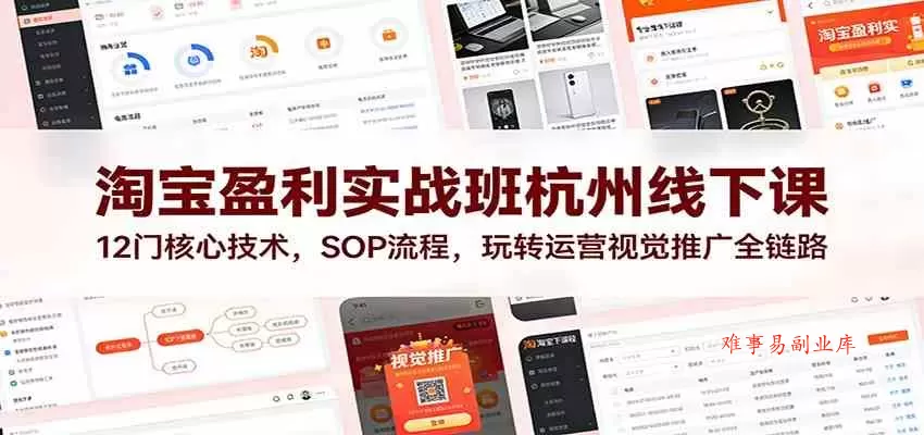 淘宝盈利实战班杭州线下课：12门核心技术，SOP 流程，玩转运营视觉推广全链路-难事易副业库