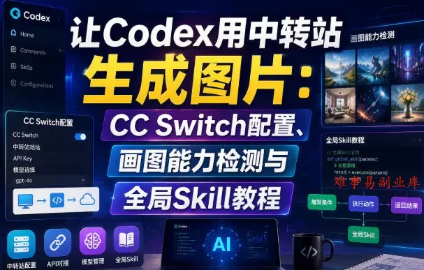 让Codex用中转站生成图片：CC Switch配置、画图能力检测与全局Skill教程-难事易副业库