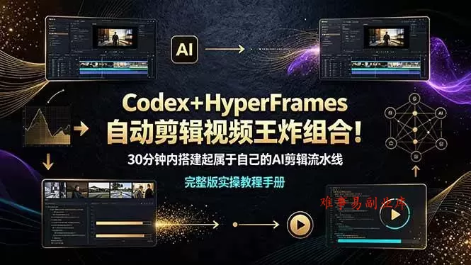(19178期)Codex+HyperFrames自动剪辑视频王炸组合!30分钟内搭建起属于自己的AI剪辑流水线(完整版实操教程手册) (19178期)Codex+HyperFrames自动剪辑视频王炸组合!30分钟内搭建起属于自己的AI剪辑流水线(完整版实操教程手册)