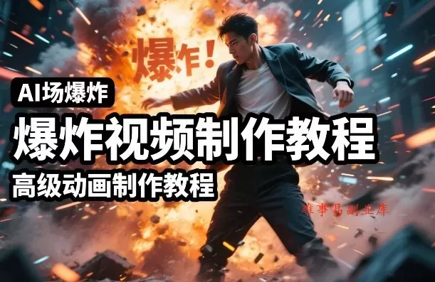 AI场景爆炸视频制作教程，利用人物实拍视频制作出高级的动画特效-难事易副业库