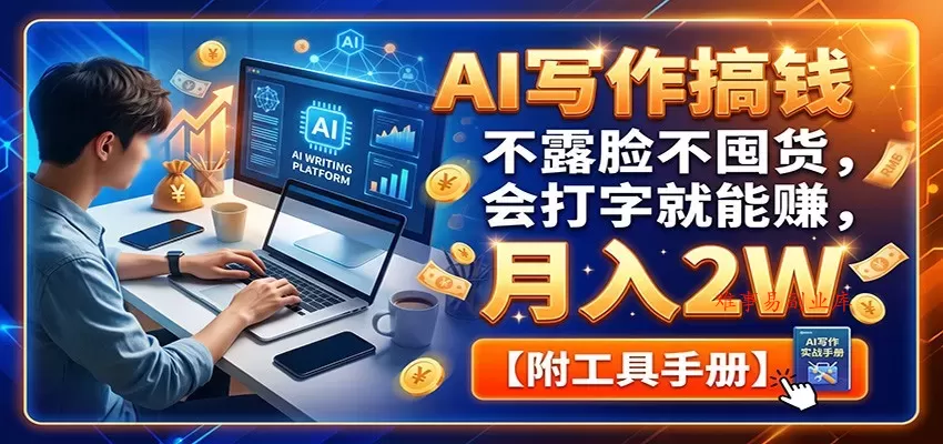AI写作搞钱：不露脸不囤货，会打字就能赚，月入2W【附工具手册】-难事易副业库