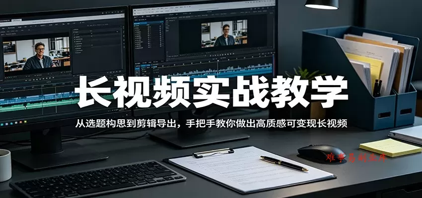 长视频实战教学，从选题构思到剪辑导出，手把手教你做出高质感可变现长视频-难事易副业库