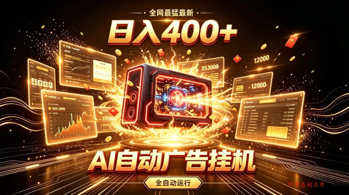 全网最猛最新的AI自动广告挂G，狠收益日入400+，真正做到躺賺式变现【揭秘】-难事易副业库