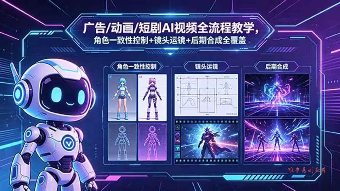 （18455期）广告/动画/短剧AI视频全流程教学，角色一致性控制+镜头运镜+后期合成全覆盖