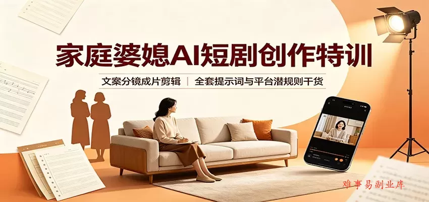 家庭婆媳AI短剧创作特训：文案分镜成片剪辑，全套提示词与平台潜规则干货-难事易副业库