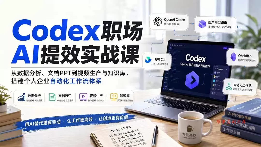 (20057期)Codex职场AI提效实战课:从数据分析、文档PPT到视频生产与知识库,搭建个人企业自动化工作流体系 (20057期)Codex职场AI提效实战课:从数据分析、文档PPT到视频生产与知识库,搭建个人企业自动化工作流体系