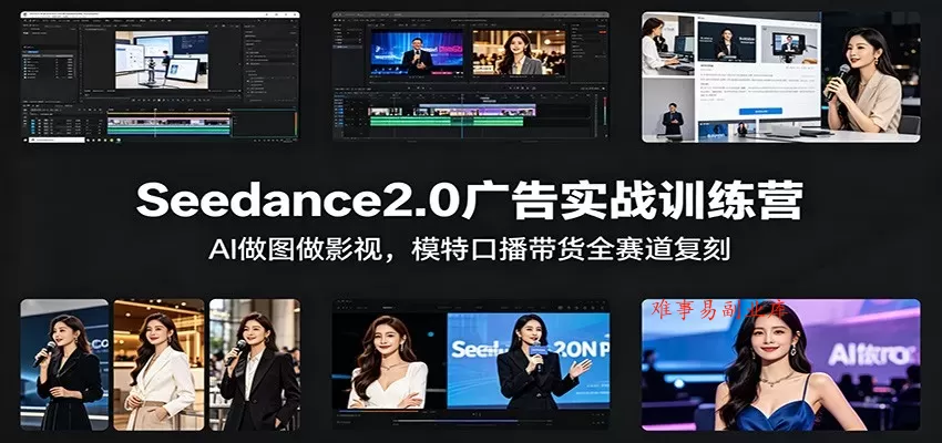 Seedance2.0广告实战训练营：AI做图做影视，模特口播带货全赛道复刻-难事易副业库
