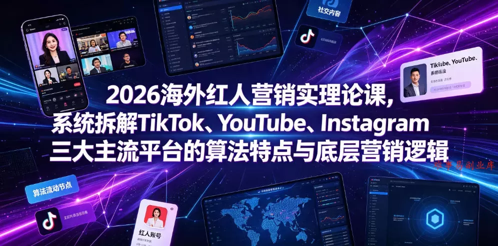 2026海外红人营销实理论课，系统拆解TikTok、YouTube、Instagram三大主流平台的算法特点与底层营销逻辑-难事易副业库