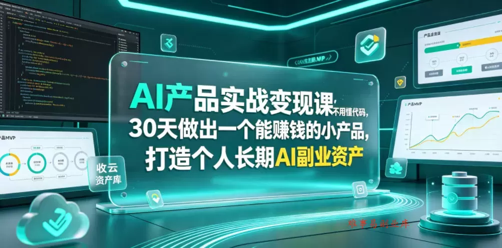 AI产品实战变现课，不用懂代码，30天做出一个能賺钱的小产品，打造个人长期AI副业资产-难事易副业库