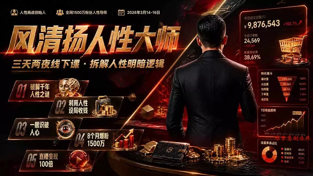 风清扬人性大师-三天两夜3月14-16线下课2026年｜拆解人性明暗逻辑，识人避坑，千万粉涨粉+直播百倍变现实战教学