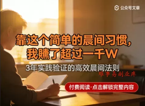 某公众号付费文章：靠这个简单的晨间习惯，我賺了超过一千W-难事易副业库