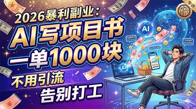 2026暴利副业：AI 写项目书，一单 1000 块，不用引流，告别打工-难事易副业库