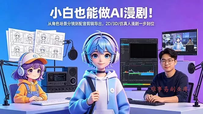 小白也能做AI漫剧！从角色场景分镜到配音剪辑导出，2D/3D/仿真人漫剧一步到位-难事易副业库