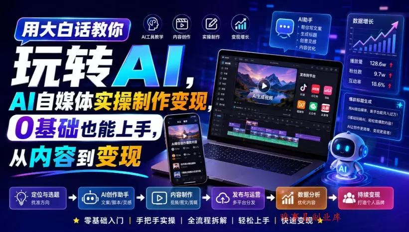 用大白话教你玩转AI，AI自媒体实操制作变现，0基础也能上手，从内容到变现-难事易副业库