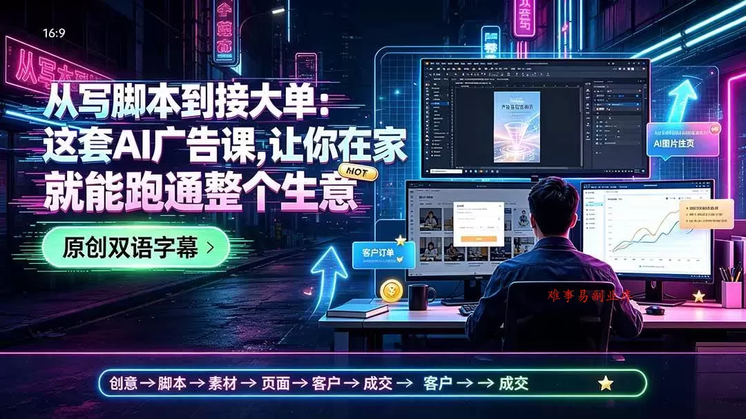 （19318期）从写脚本到接大单：这套AI广告课，让你在家就能跑通整个生意【原创双语字幕】-难事易副业库