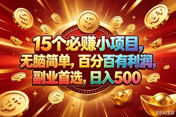 （19143期）15个必赚的小项目，百分百赚元子，无脑简单，副业首选，日入500+-难事易副业库
