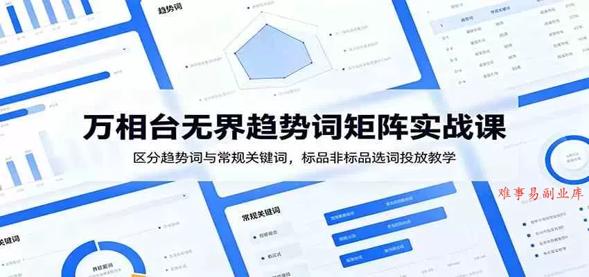 万相台无界趋势词矩阵实战课：区分趋势词与常规关键词，标品非标品选词投放教学-难事易副业库