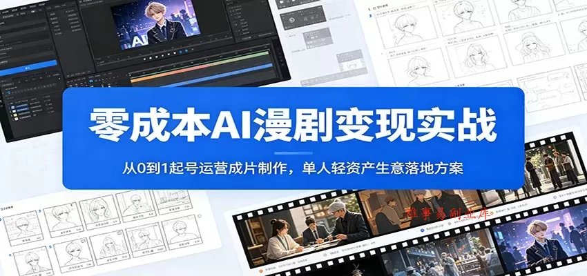 零成本AI漫剧变现实战：从0到1起号运营成片制作，单人轻资产生意落地方案-难事易副业库